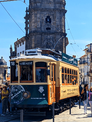 The Tram at the Base of the Clerigos Tower